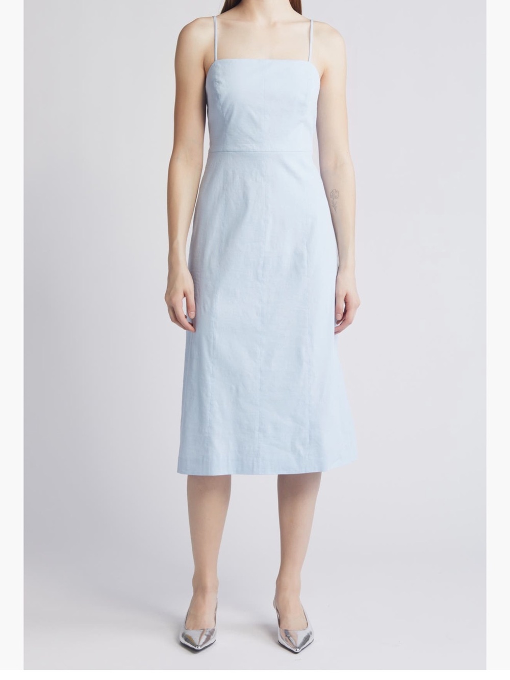 Theory Light Blue Spaghetti-Strap Midi Dress